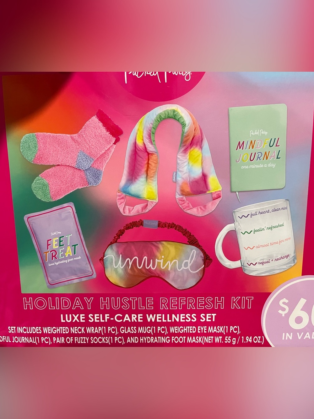 Luxe Self-Care Wellness Set - Tie-Dye Pink Neck Wrap & Eye Mask